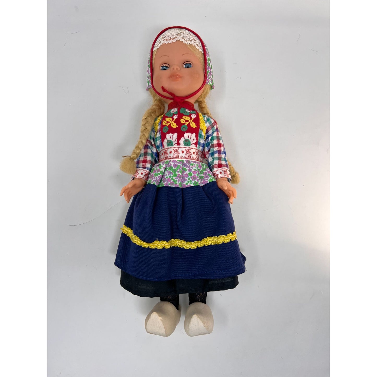 Vintage 1950's Dutch Girl Doll Sleepy Eyes 12" Wooden Shoes
