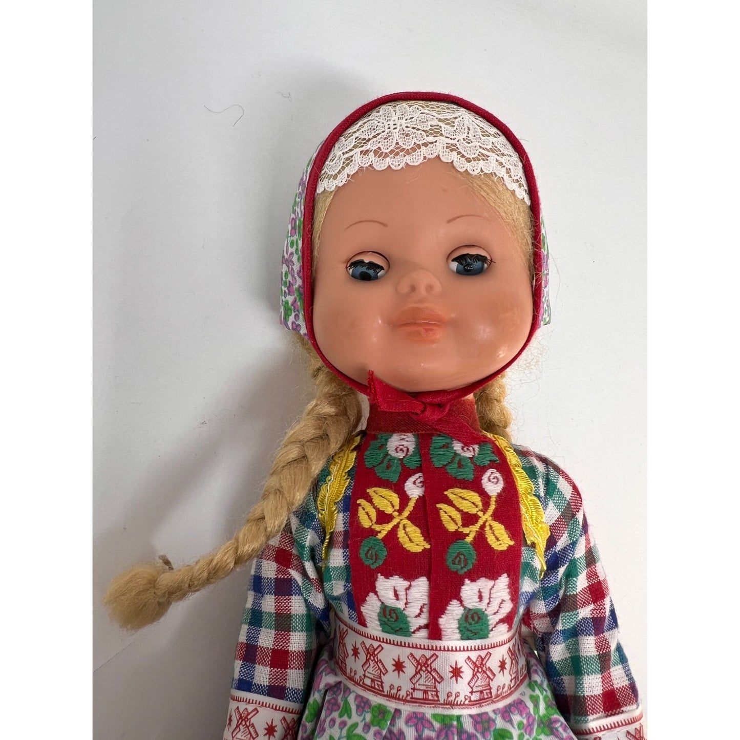 Vintage 1950's Dutch Girl Doll Sleepy Eyes 12" Wooden Shoes
