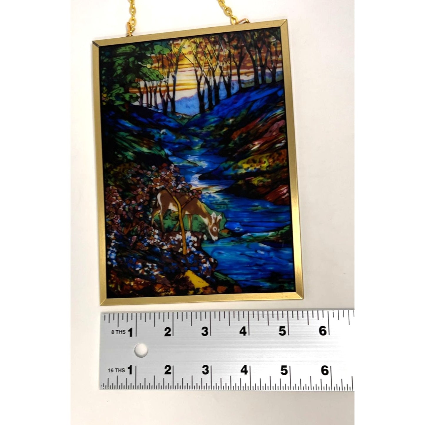 Vintage Louis Tiffany Stained  Painted Glass Panel Reproduction Glassmasters 7.5 " x 5.5"