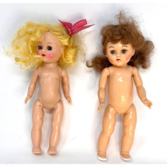 Vintage 1950s Undressed Blonde & Brunette Dolls Curly Hair Sleepy Eyes *See photos