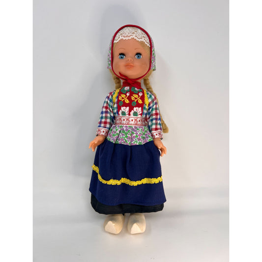 Vintage 1950's Dutch Girl Doll Sleepy Eyes 12" Wooden Shoes