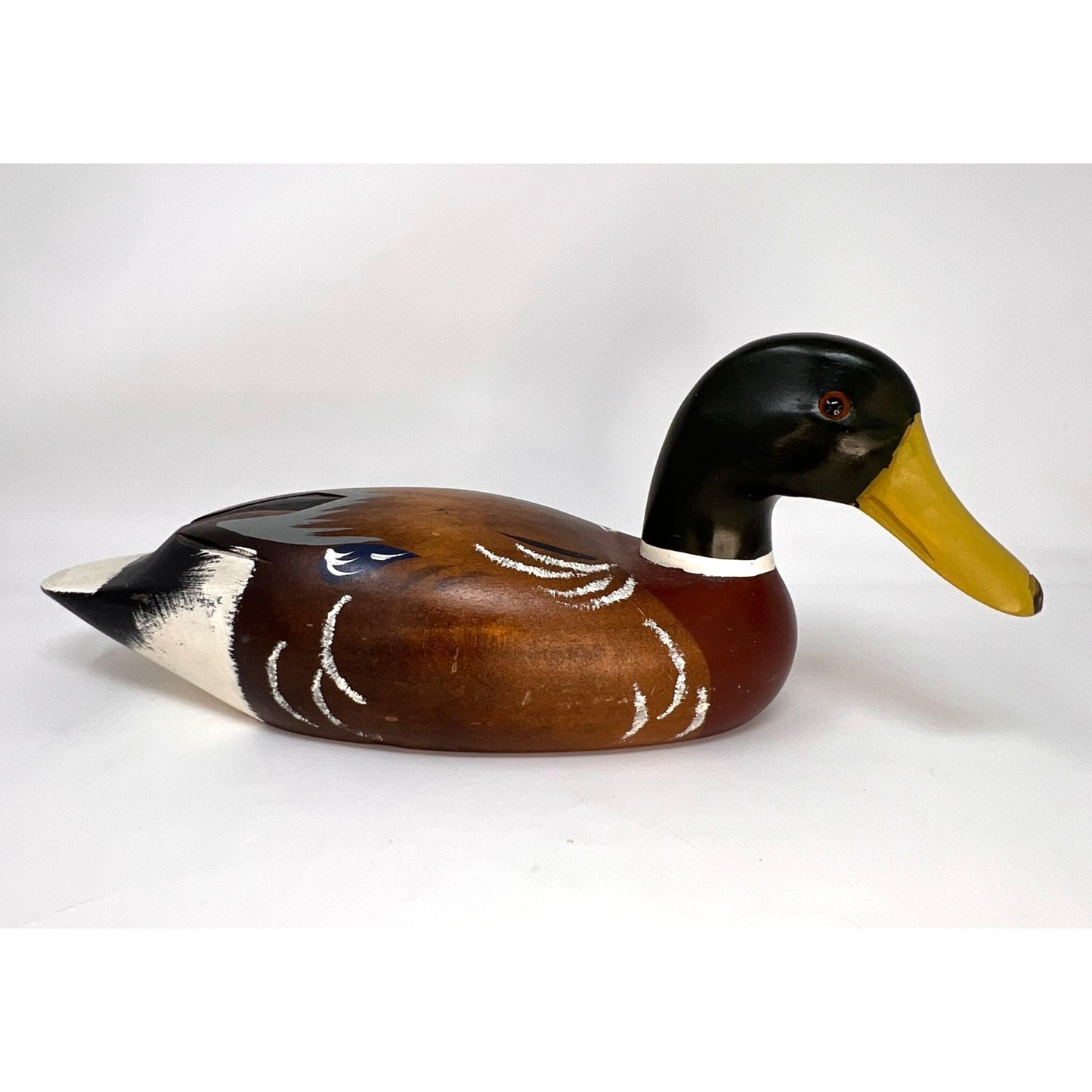 Vintage Mallard Duck Wooden Decoy 1960's Hand-Painted Hand-Carved 15" Glass Eyes