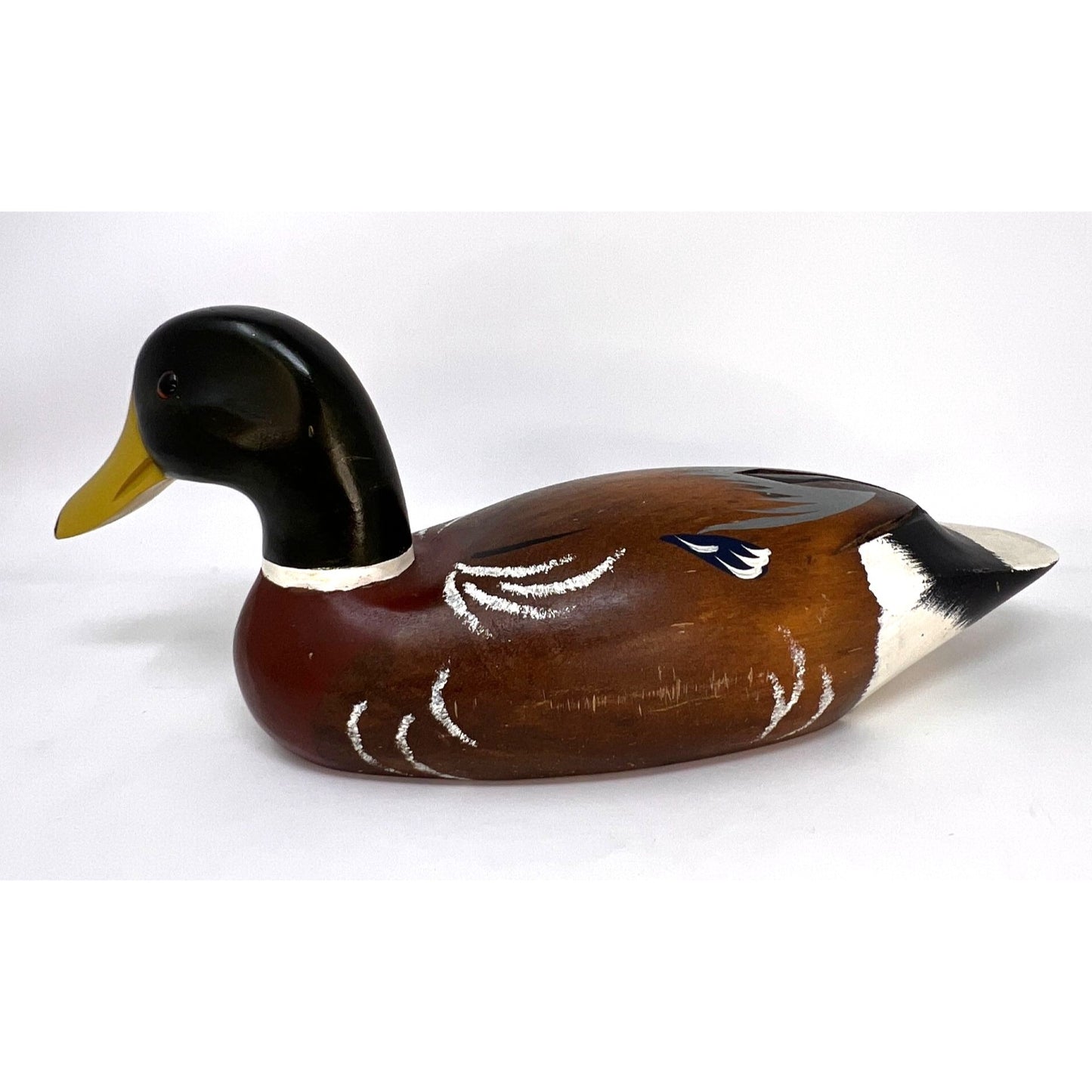 Vintage Mallard Duck Wooden Decoy 1960's Hand-Painted Hand-Carved 15" Glass Eyes