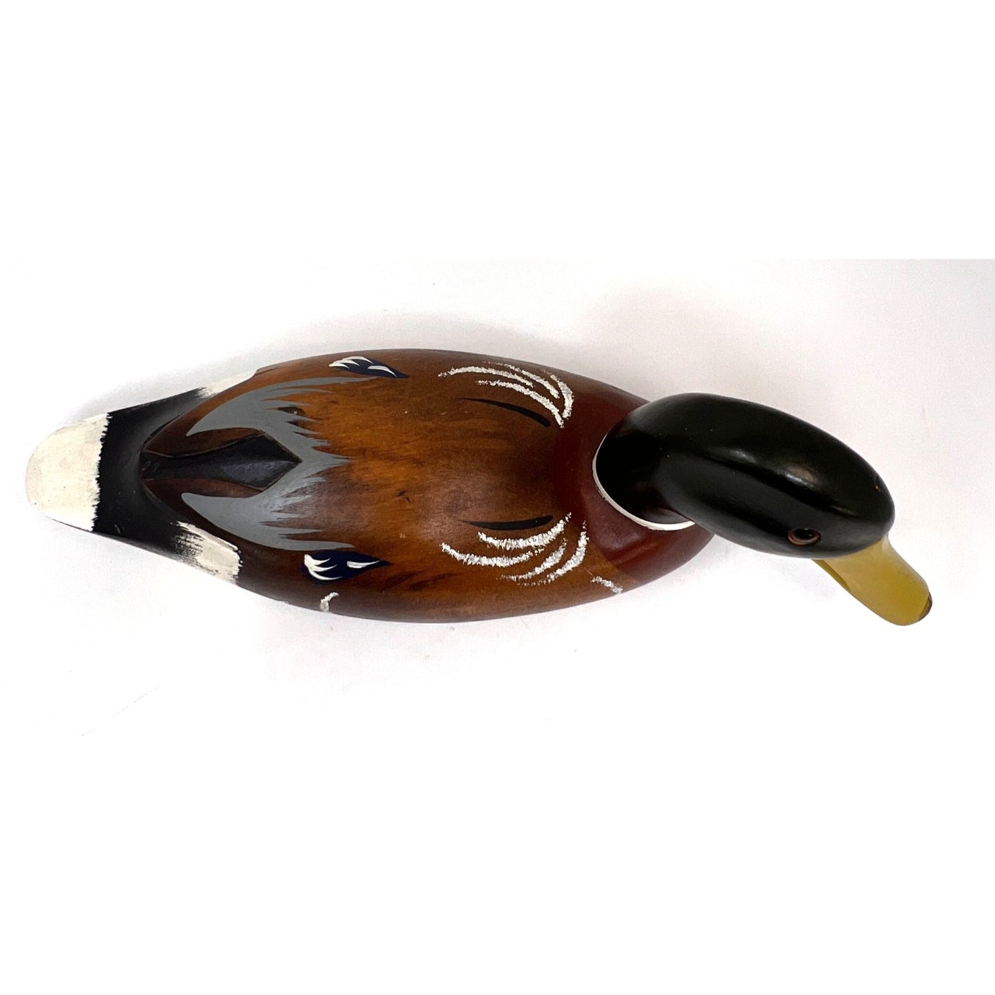 Vintage Mallard Duck Wooden Decoy 1960's Hand-Painted Hand-Carved 15" Glass Eyes