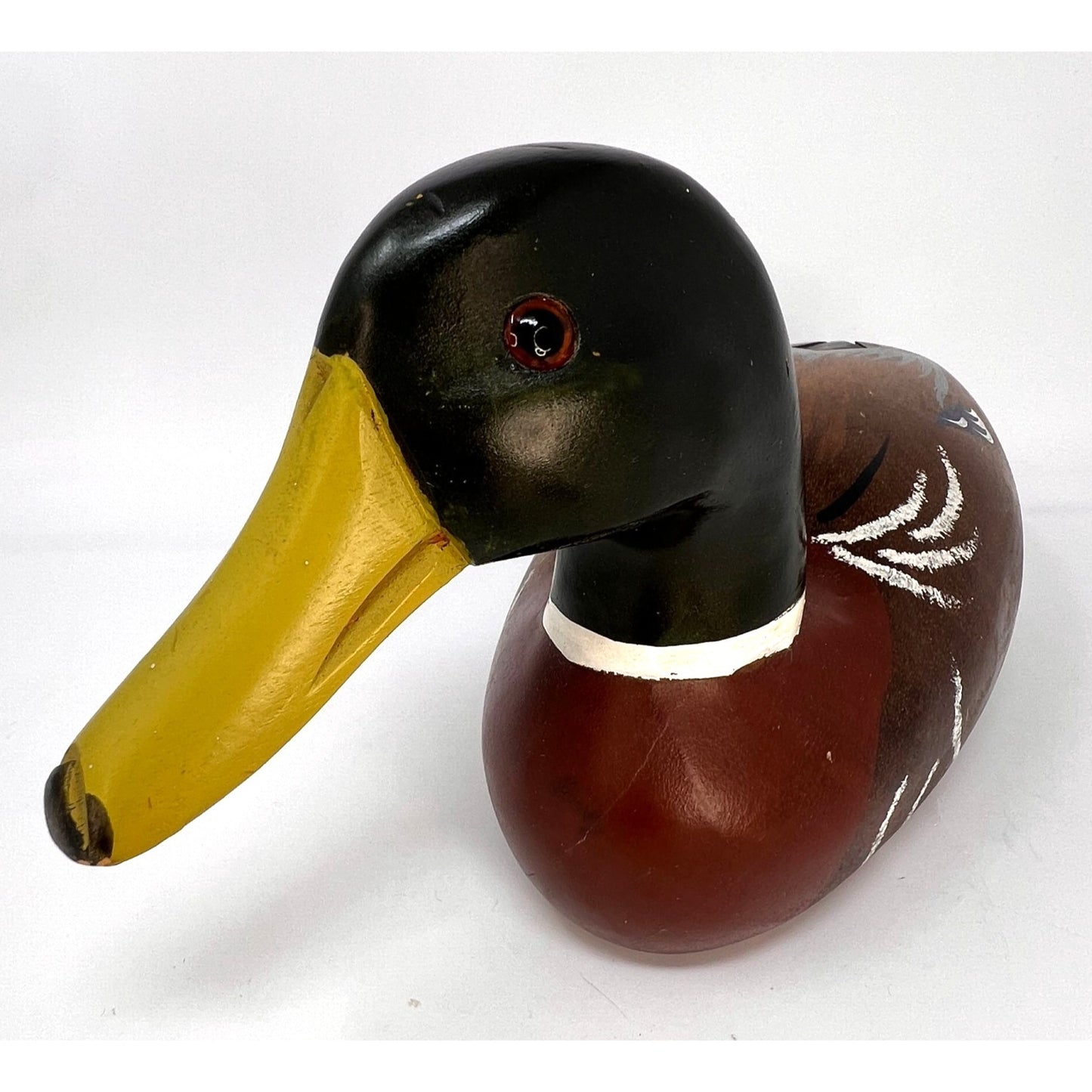 Vintage Mallard Duck Wooden Decoy 1960's Hand-Painted Hand-Carved 15" Glass Eyes